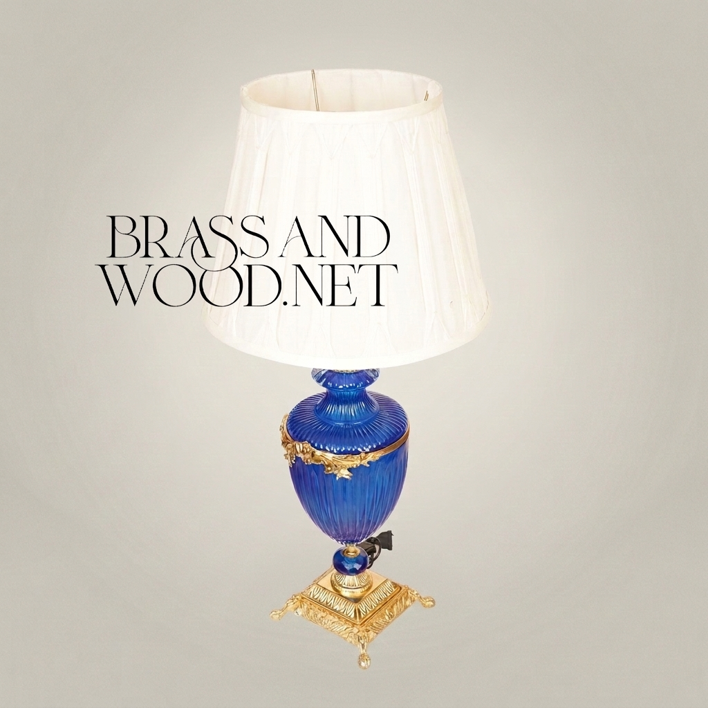 Louis XVI Neoclassical Cobalt Ribbed Glass Urn Table Lamp with Gilt Bronze Mounts