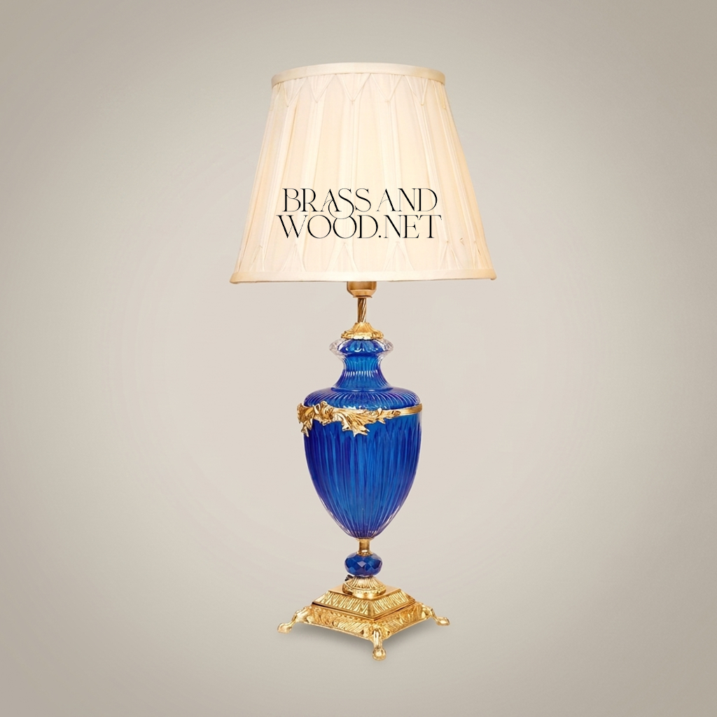 Louis XVI Neoclassical Cobalt Ribbed Glass Urn Table Lamp with Gilt Bronze Mounts