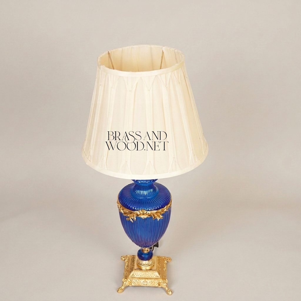 Louis XVI Neoclassical Cobalt Ribbed Glass Urn Table Lamp with Gilt Bronze Mounts