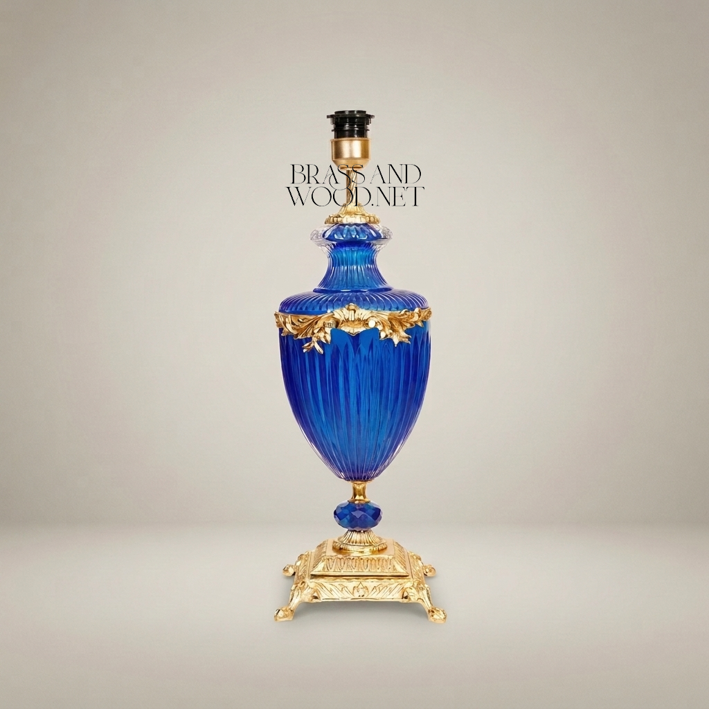 Louis XVI Neoclassical Cobalt Ribbed Glass Urn Table Lamp with Gilt Bronze Mounts