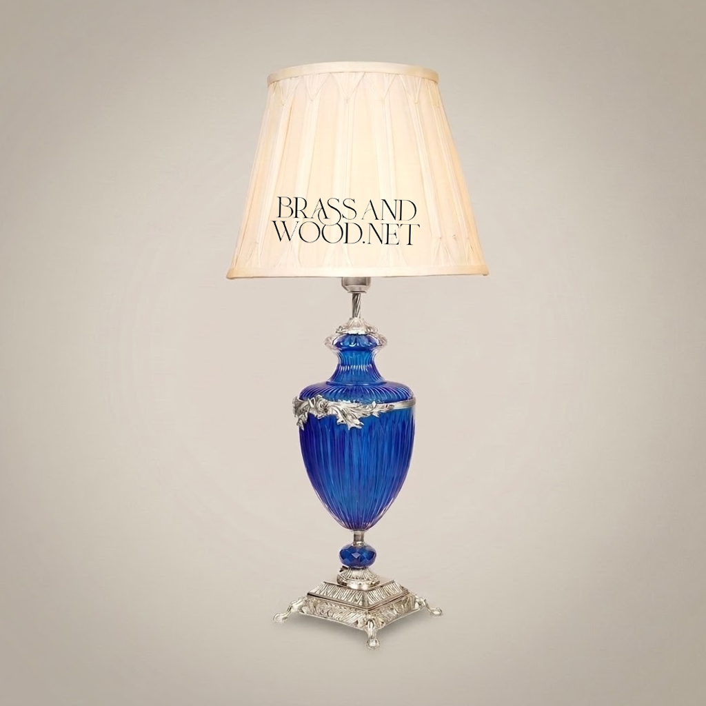Louis XVI Neoclassical Cobalt Ribbed Glass Urn Table Lamp with Gilt Bronze Mounts