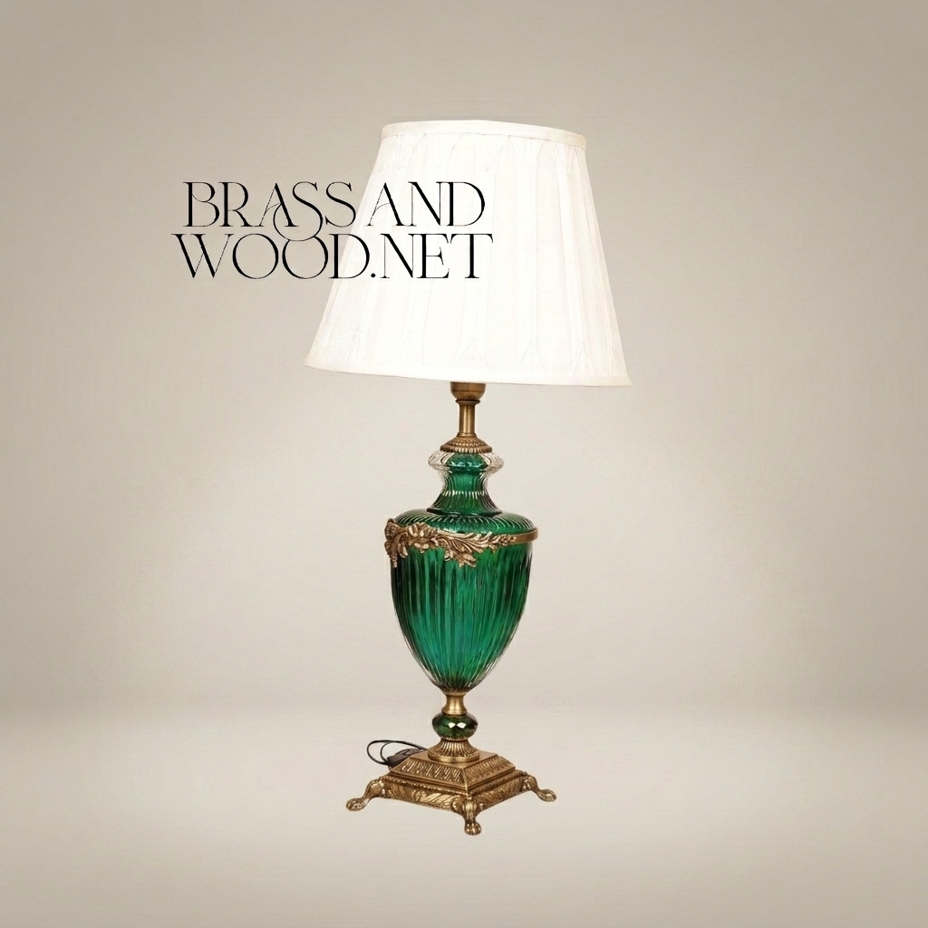 Napoleon III Rococo Revival Emerald Glass Urn Table Lamp with Gilt Brass Mounts