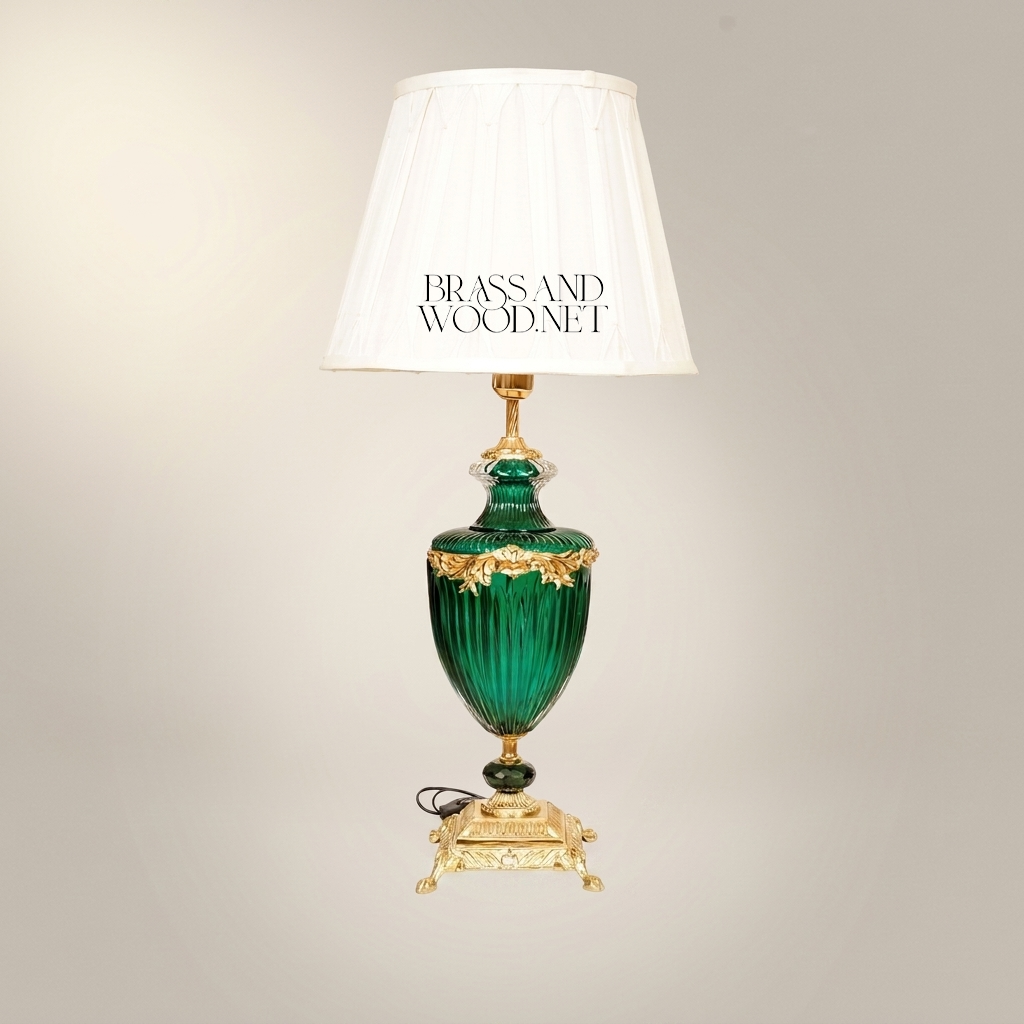 Napoleon III Rococo Revival Emerald Glass Urn Table Lamp with Gilt Brass Mounts