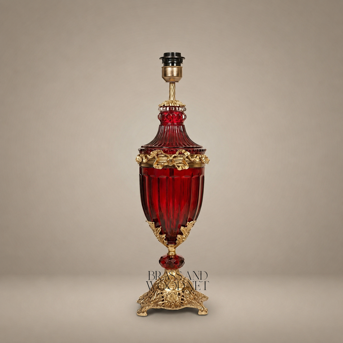 Napoleon III Rococo Revival Crimson Crystal Urn Table Lamp with Gilt Bronze Mounts