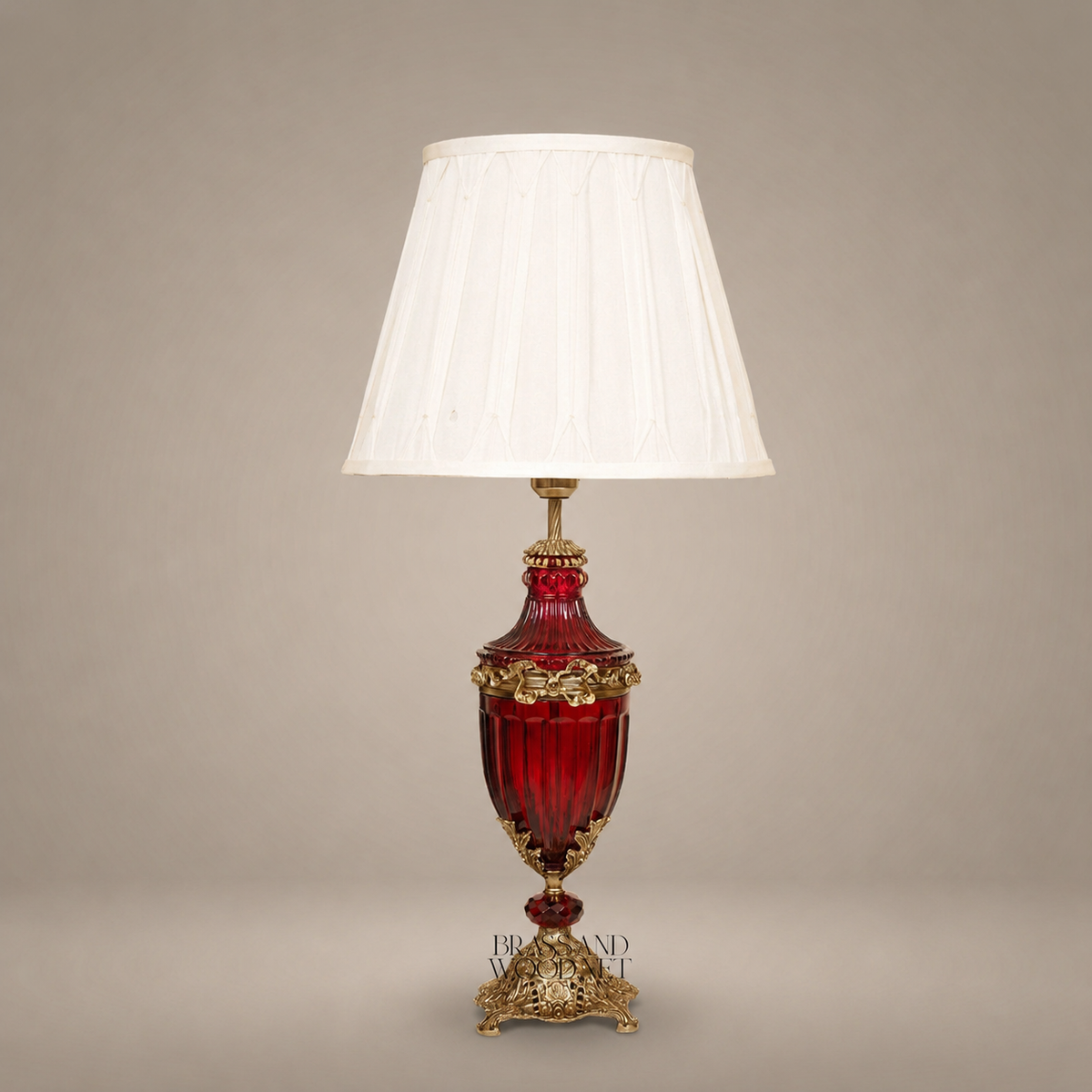 Napoleon III Rococo Revival Crimson Crystal Urn Table Lamp with Gilt Bronze Mounts