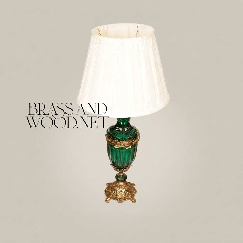 Belle Époque Emerald Glass Urn Table Lamp with Gilt Brass Mounts