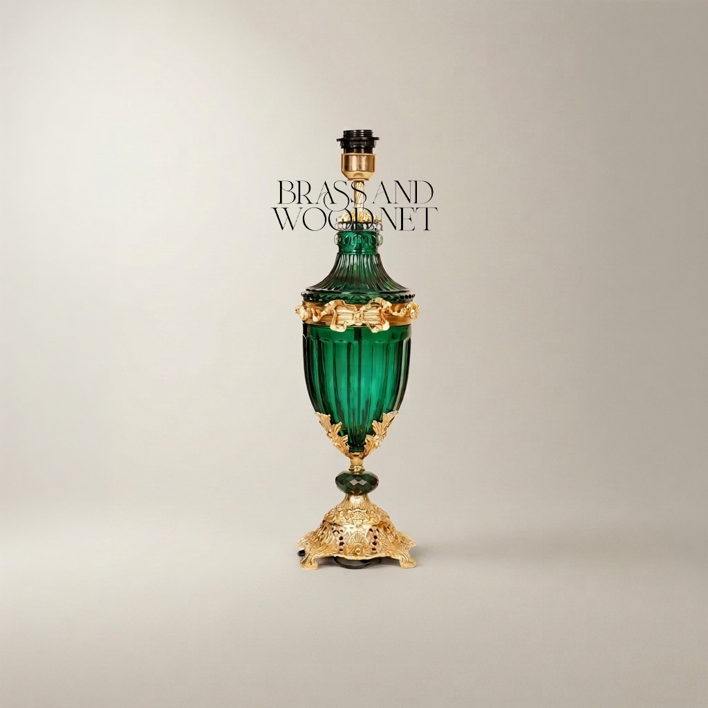 Belle Époque Emerald Glass Urn Table Lamp with Gilt Brass Mounts