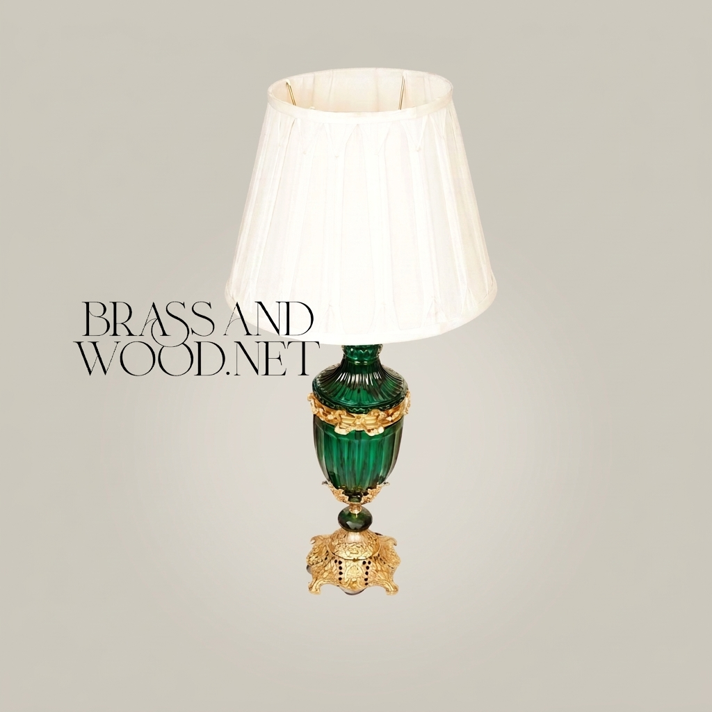 Belle Époque Emerald Glass Urn Table Lamp with Gilt Brass Mounts