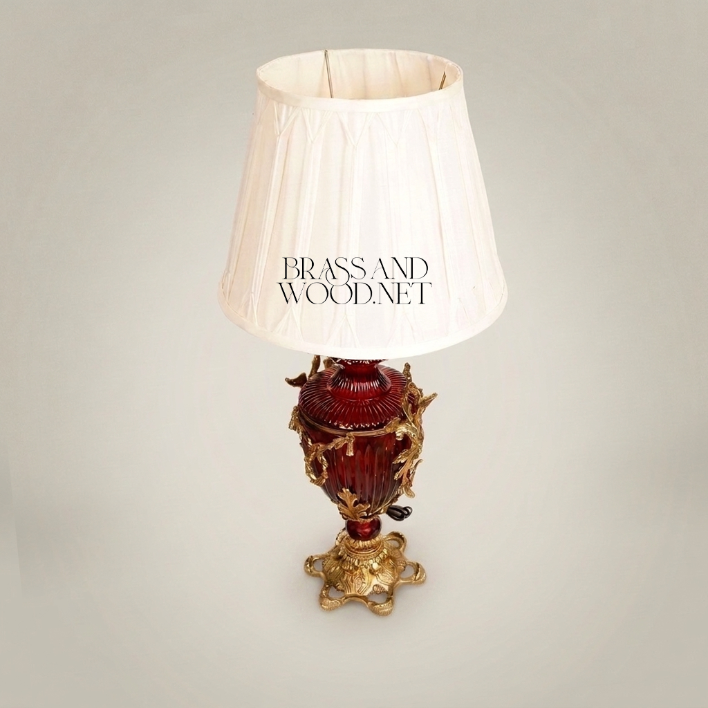 Napoleon III Rococo Revival Crimson Ceramic Urn Table Lamp with Gilt Brass Mounts