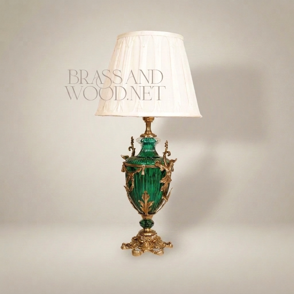 Louis XVI Neoclassical Emerald Glass Urn Table Lamp with Gilt Bronze Mounts