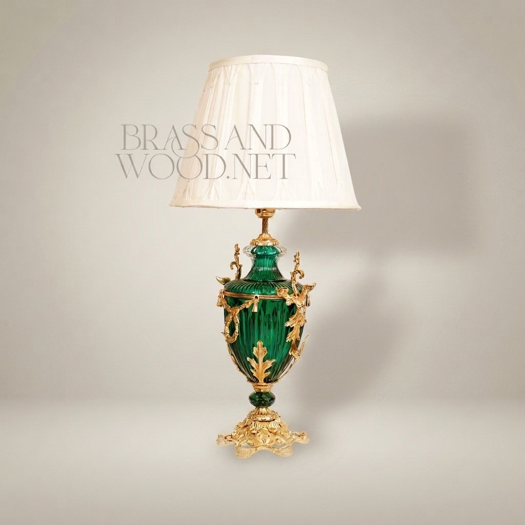 Louis XVI Neoclassical Emerald Glass Urn Table Lamp with Gilt Bronze Mounts