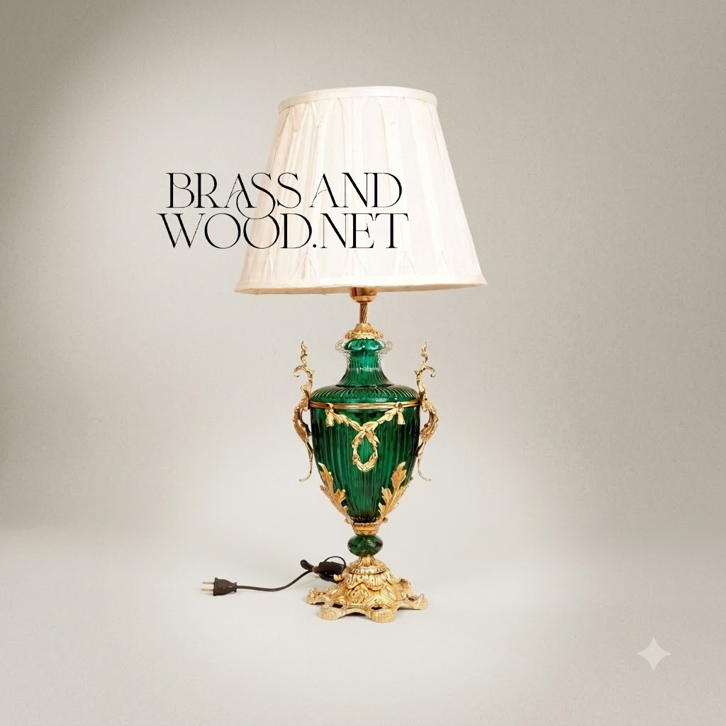 Louis XVI Neoclassical Emerald Glass Urn Table Lamp with Gilt Bronze Mounts