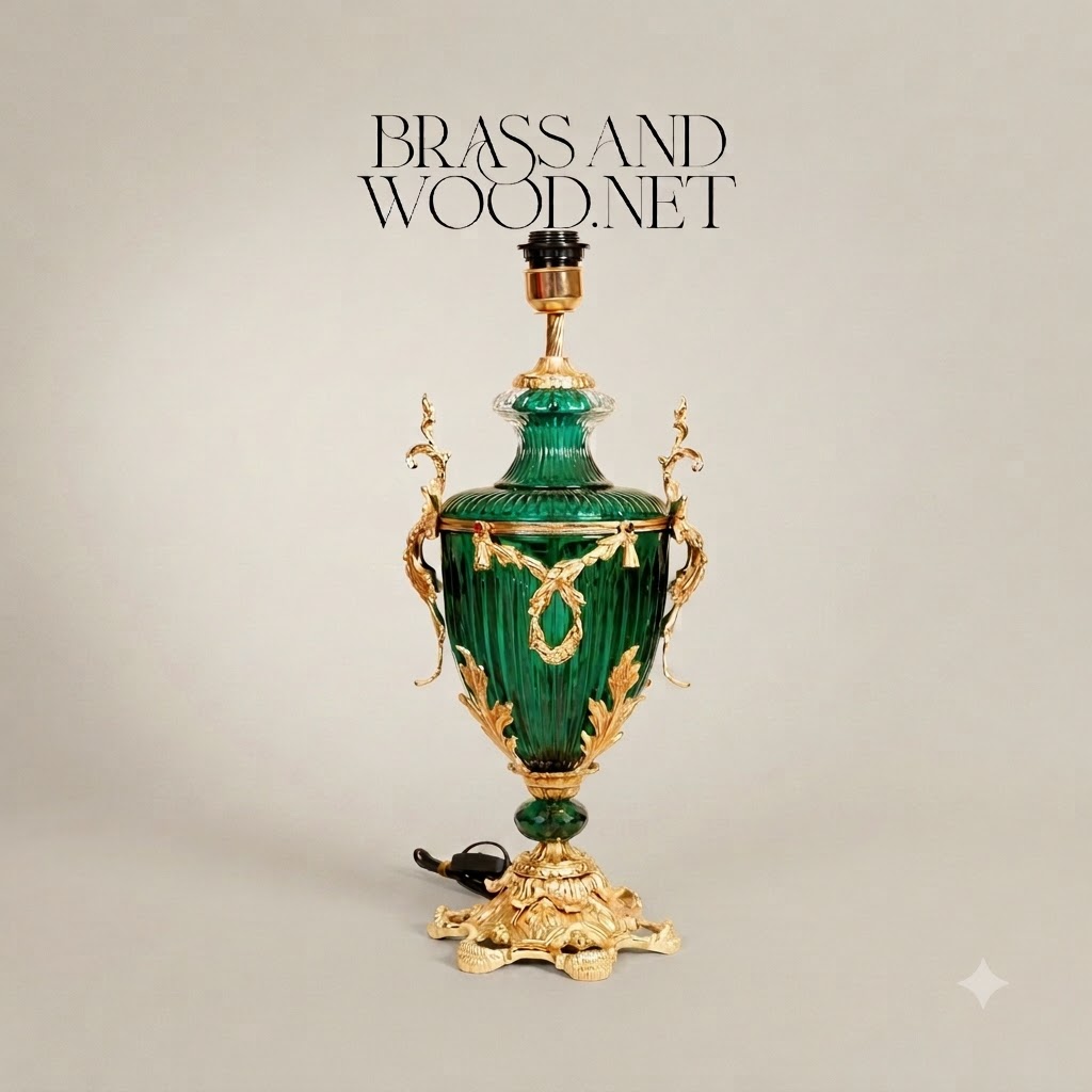 Louis XVI Neoclassical Emerald Glass Urn Table Lamp with Gilt Bronze Mounts