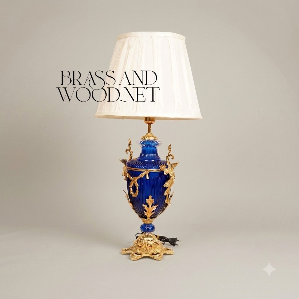 Louis XVI Cobalt Glass Urn Table Lamp with Gilt Ormolu Swag Mounts