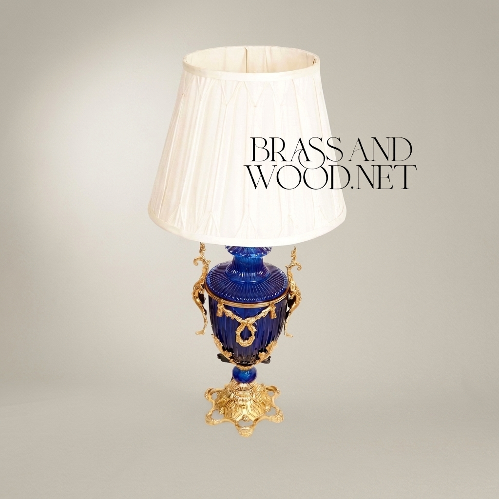 Louis XVI Cobalt Glass Urn Table Lamp with Gilt Ormolu Swag Mounts