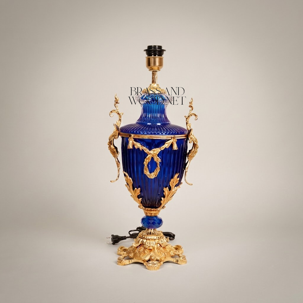 Louis XVI Cobalt Glass Urn Table Lamp with Gilt Ormolu Swag Mounts