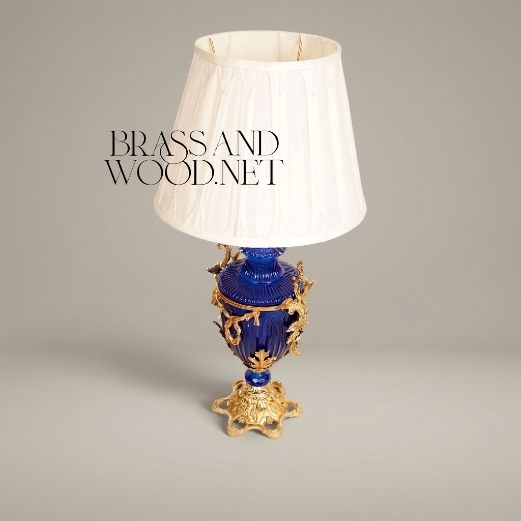 Louis XVI Cobalt Glass Urn Table Lamp with Gilt Ormolu Swag Mounts