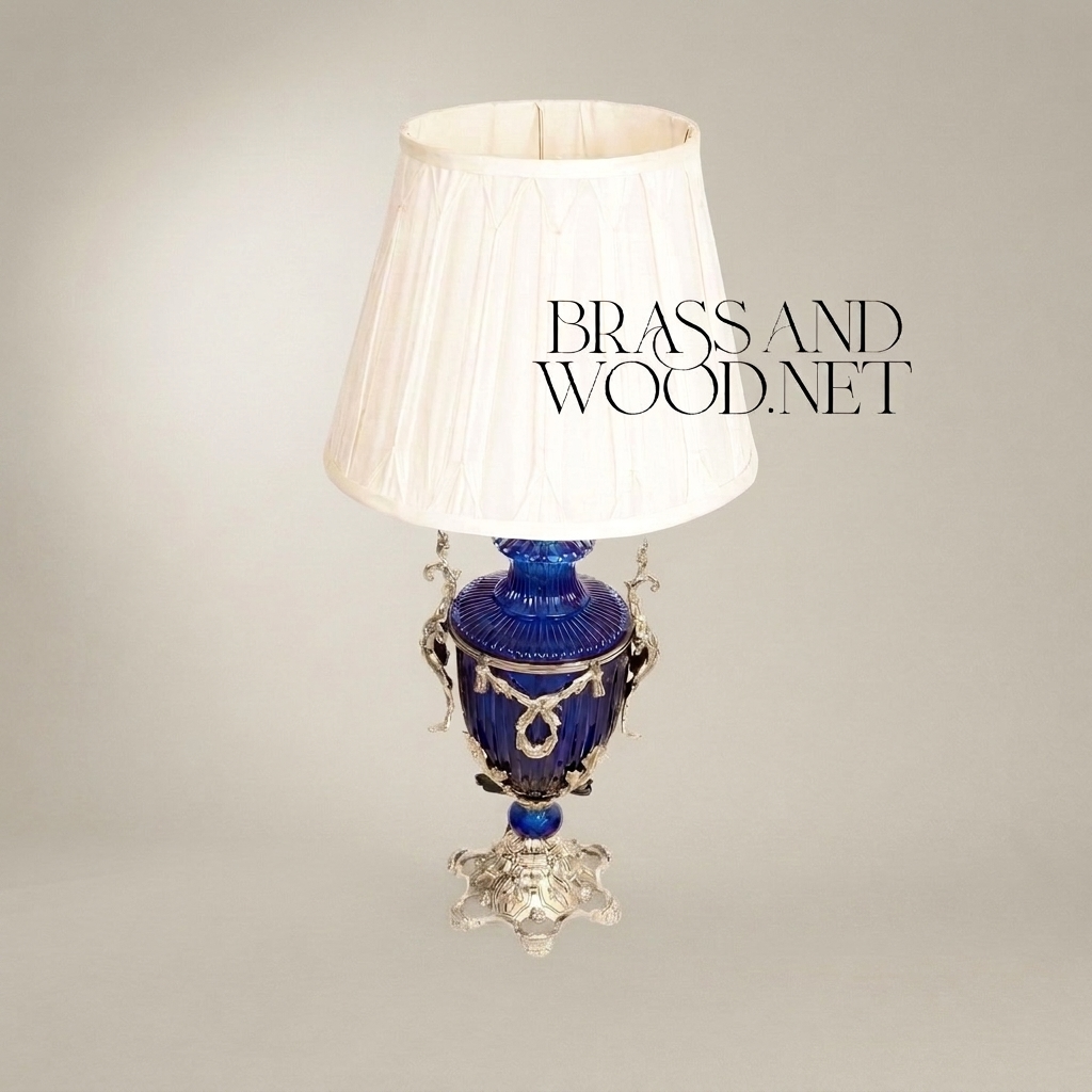 Louis XVI Cobalt Glass Urn Table Lamp with Gilt Ormolu Swag Mounts