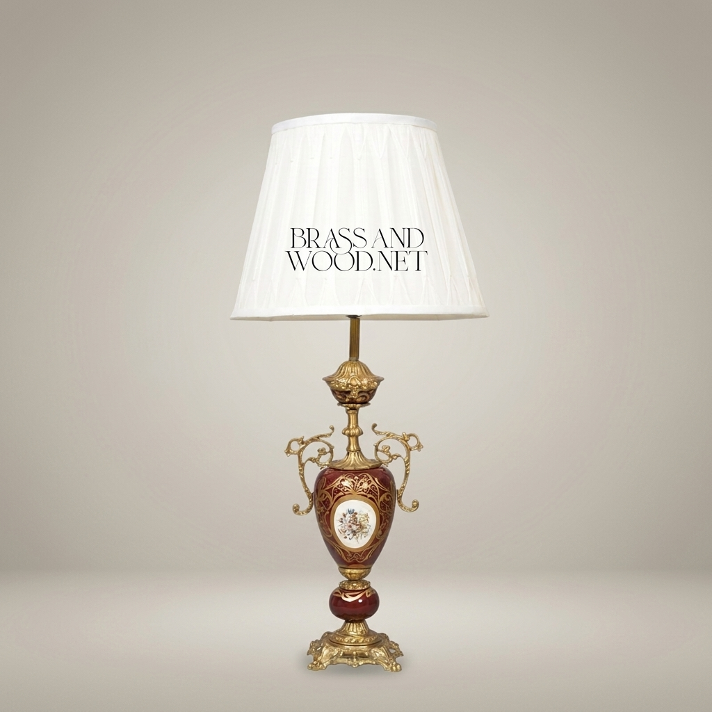 Napoleon III Rococo Revival Crimson Ceramic Urn Table Lamp with Gilt Brass Scrollwork