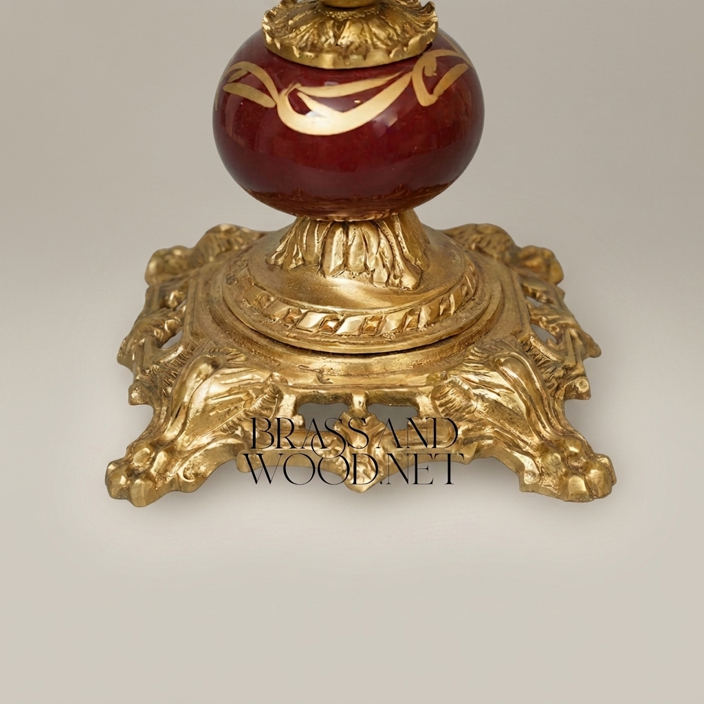 Napoleon III Rococo Revival Crimson Ceramic Urn Table Lamp with Gilt Brass Scrollwork