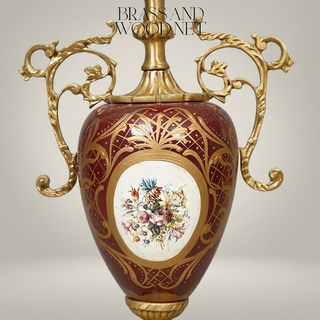 Napoleon III Rococo Revival Crimson Ceramic Urn Table Lamp with Gilt Brass Scrollwork