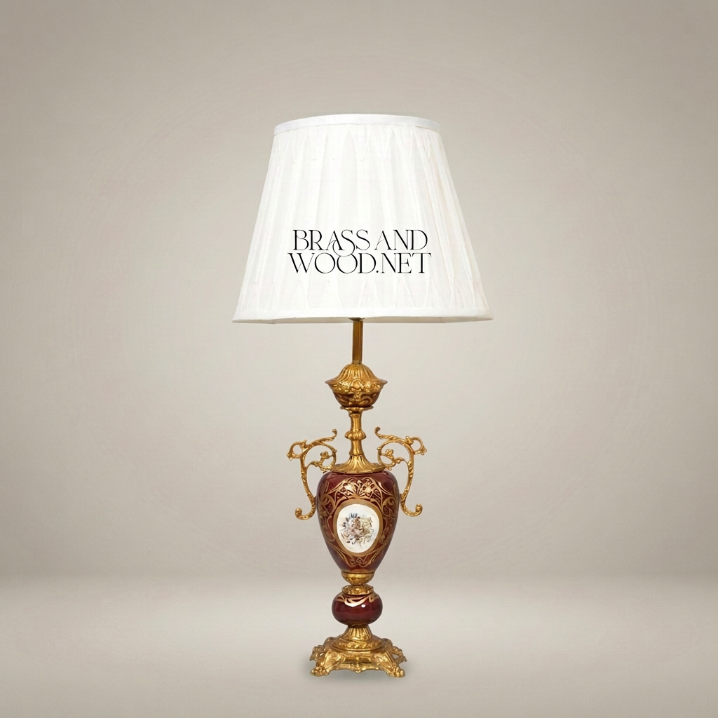 Napoleon III Rococo Revival Crimson Ceramic Urn Table Lamp with Gilt Brass Scrollwork