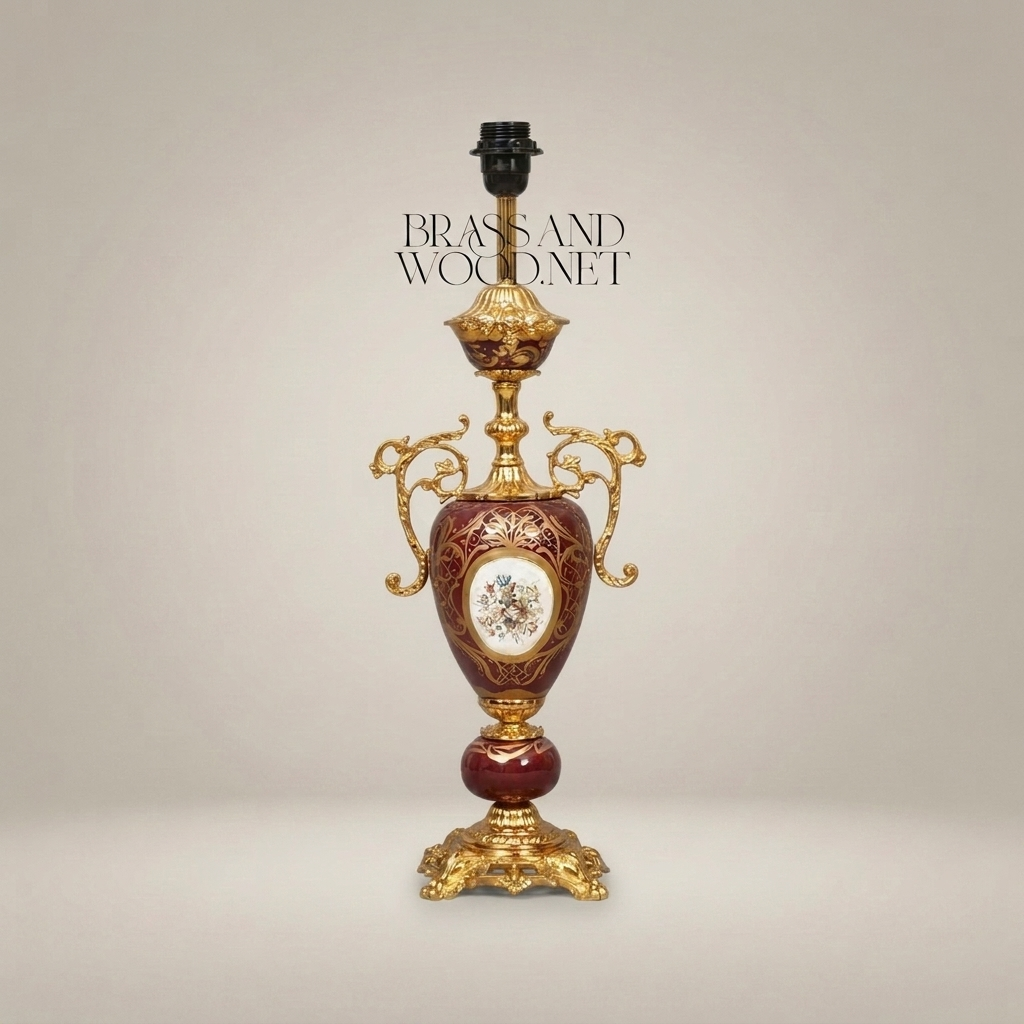 Napoleon III Rococo Revival Crimson Ceramic Urn Table Lamp with Gilt Brass Scrollwork