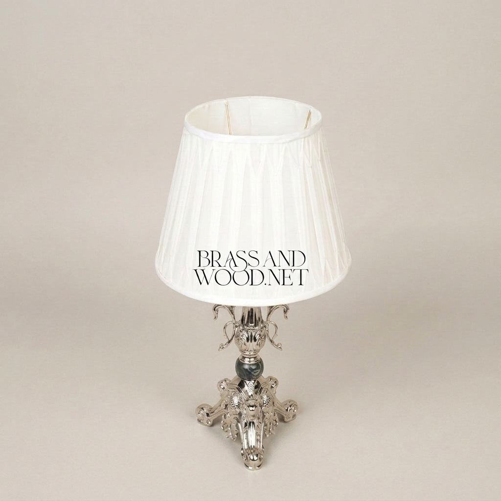 Empire Gilt Brass Table Lamp with Ram-Head Tripod Base and Marble Accent
