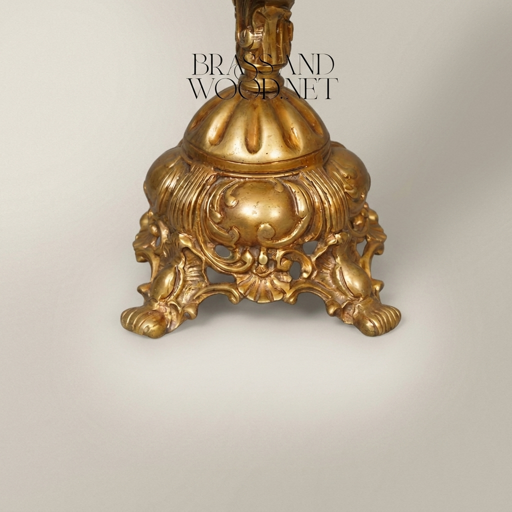 Rococo Revival Brass Table Lamp with Crystal Accent and Pleated Shade