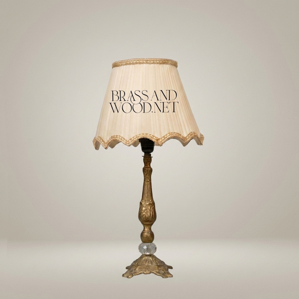 Belle Époque Brass Table Lamp with Scallop-Edge Fabric Shade