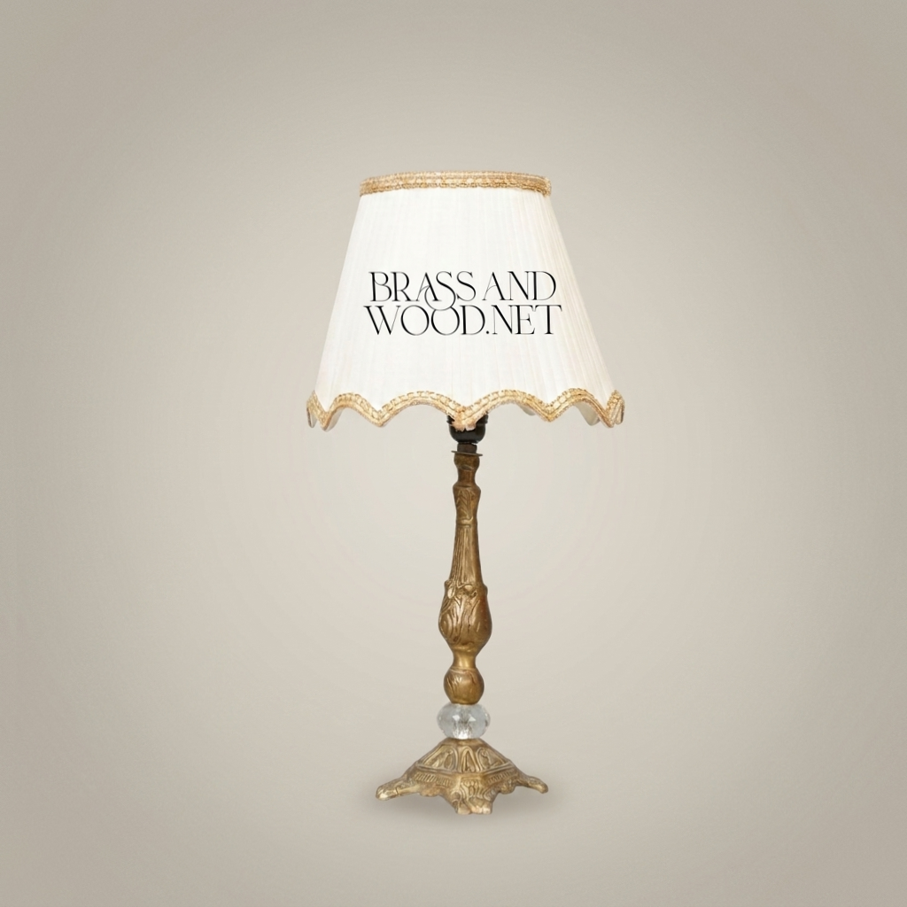 Belle Époque Brass Table Lamp with Scallop-Edge Fabric Shade
