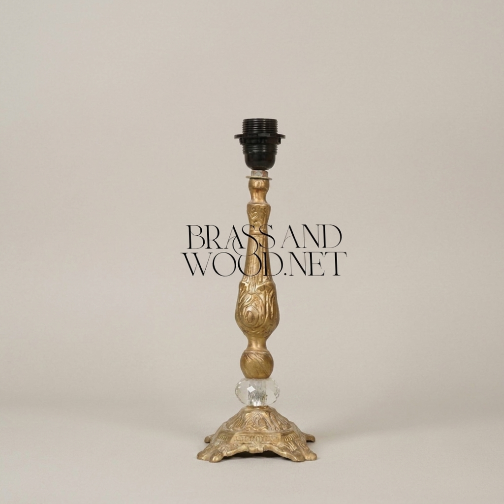 Belle Époque Brass Table Lamp with Scallop-Edge Fabric Shade