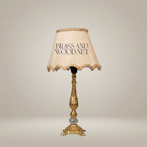 Belle Époque Brass Table Lamp with Scallop-Edge Fabric Shade