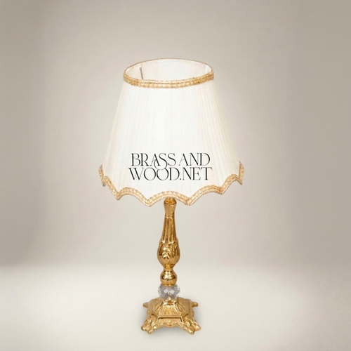 Belle Époque Brass Table Lamp with Scallop-Edge Fabric Shade