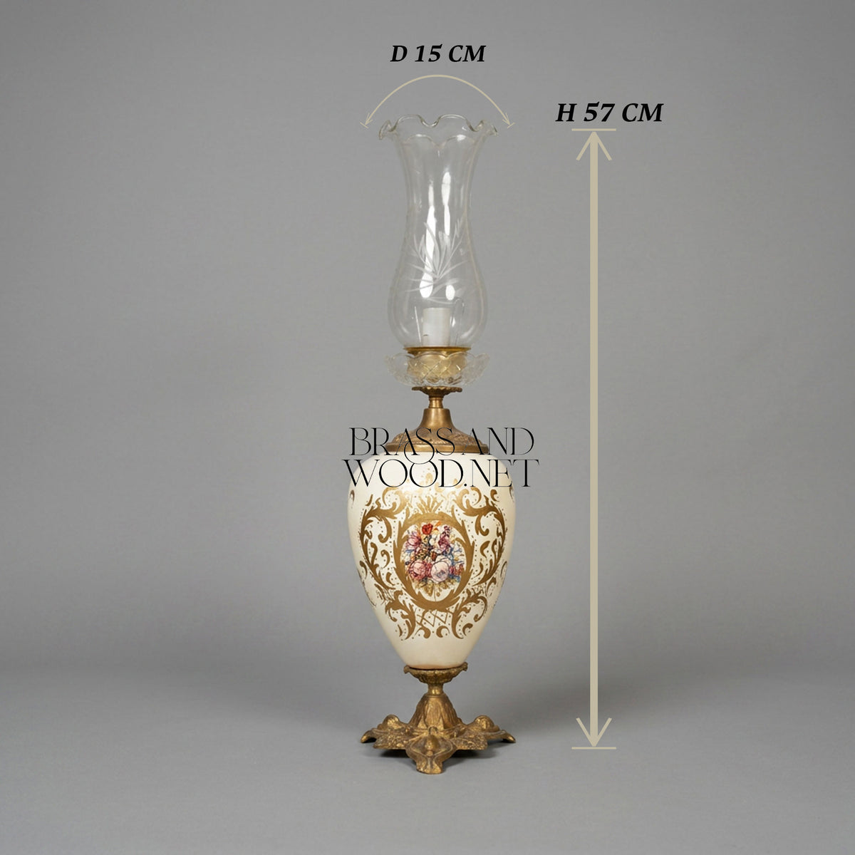 Napoleon III Porcelain Urn Table Lamp with Hand-Painted Floral Cartouche and Etched Glass Chimney