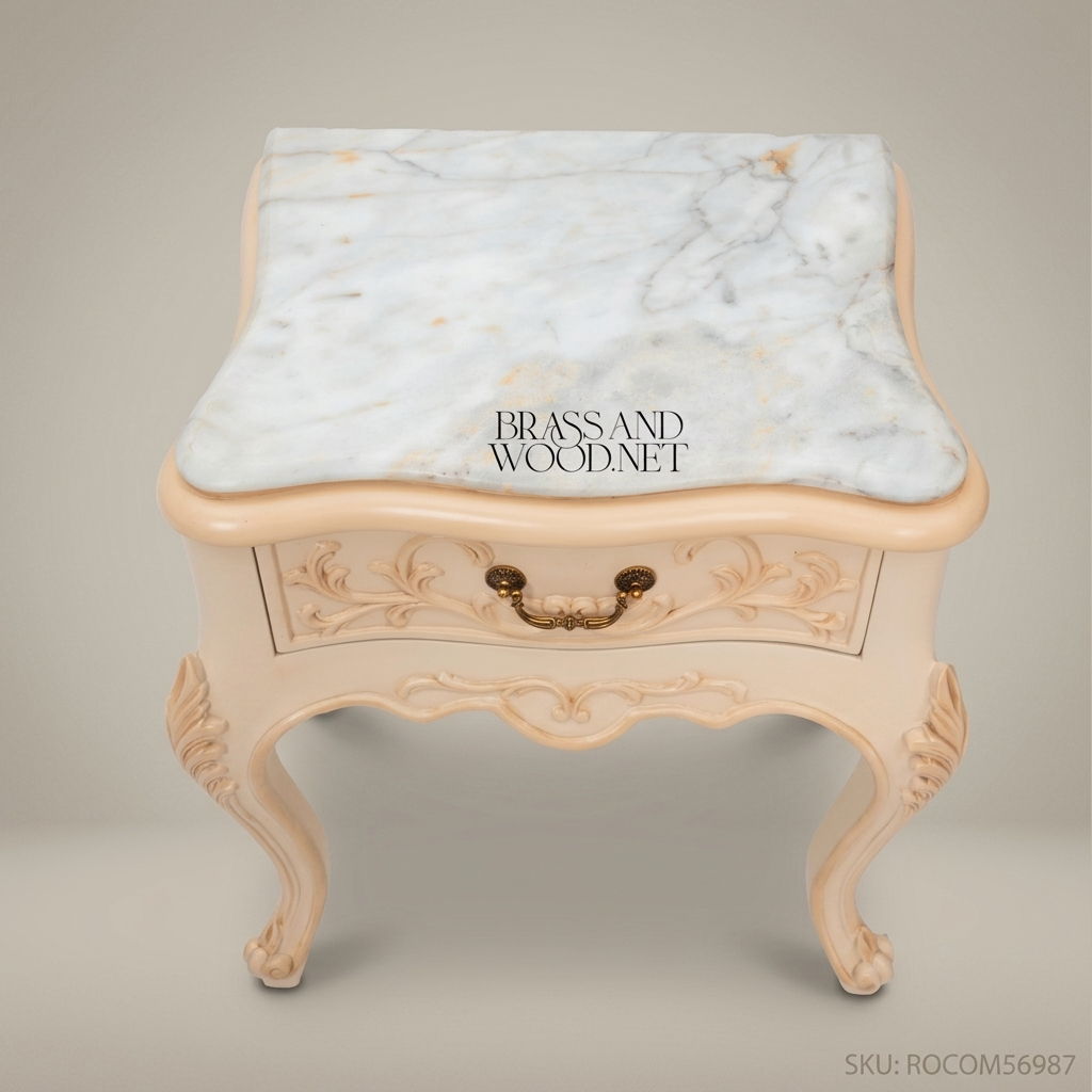 Louis XV Marble-Top Commode in Ivory Lacquer