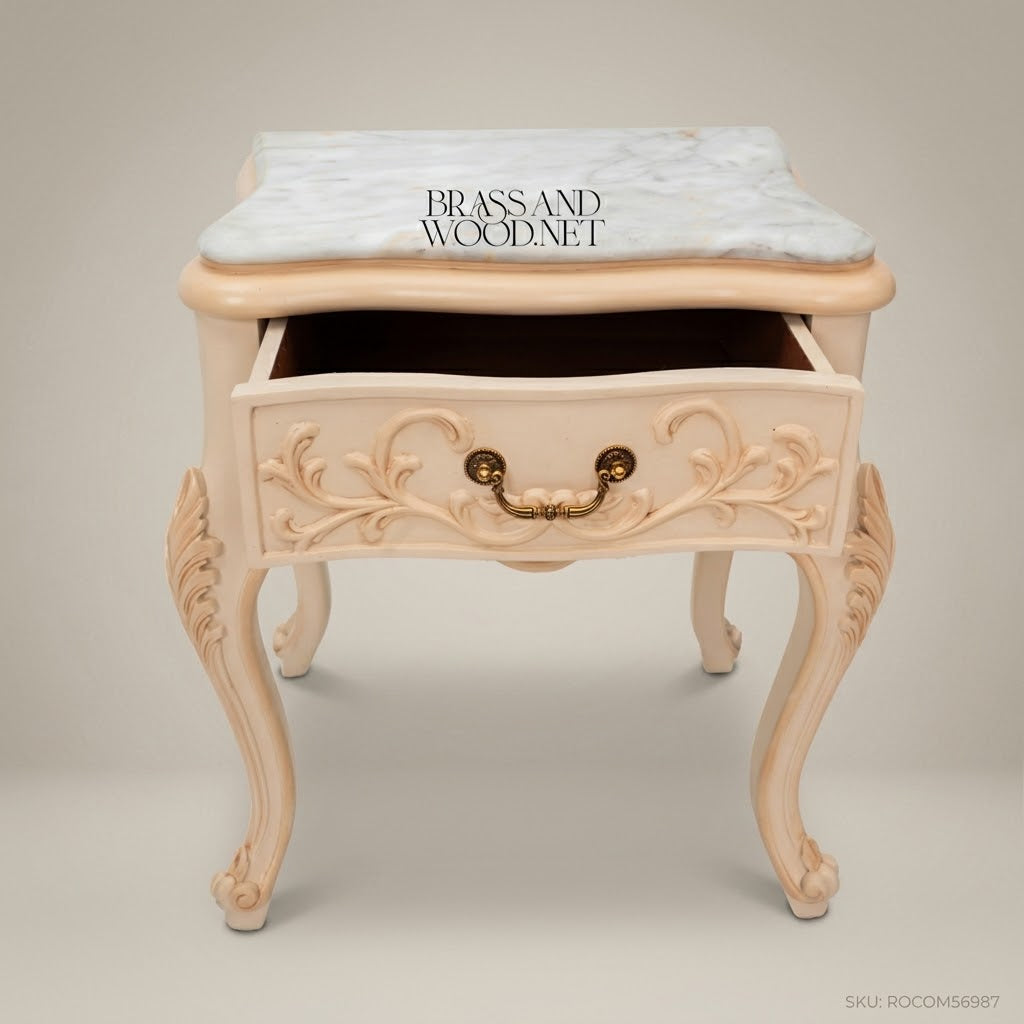 Louis XV Marble-Top Commode in Ivory Lacquer