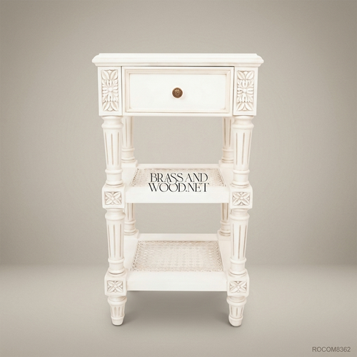 Caned Two-Tier Bedside Commode in Antiqued Ivory