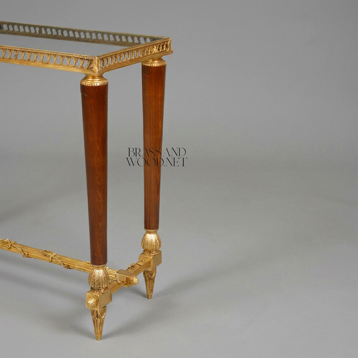 Neoclassical Brass Console Table with Glass Top