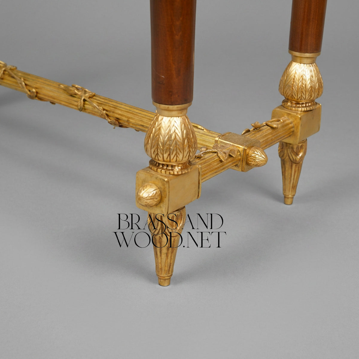 Neoclassical Brass Console Table with Glass Top