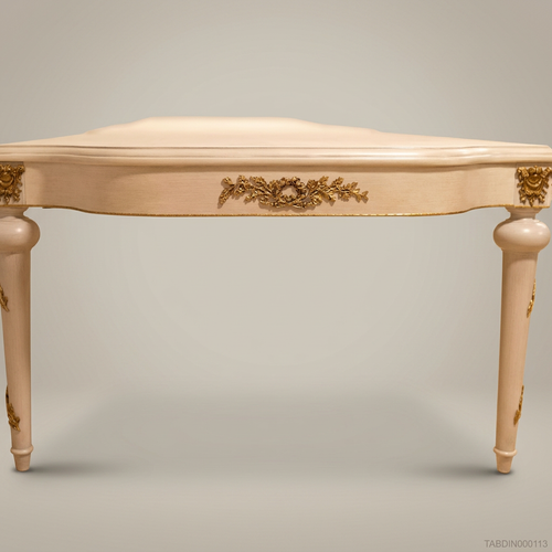 Brass & Wood Louis XVI Hand-Painted Ivory Dining Table
