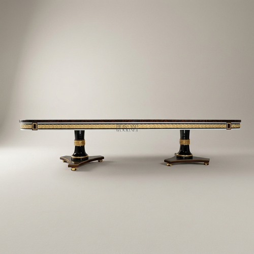 Brass & Wood Empire Dual-Pedestal Dining Table