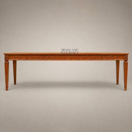 Brass & Wood Neoclassical Carved Wood Dining Table