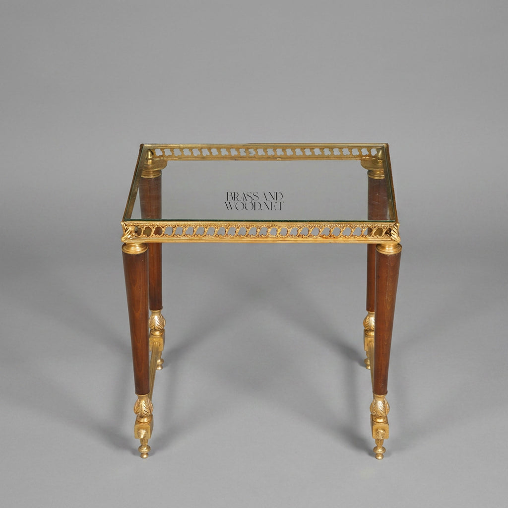 Louis XVI Neoclassical Nesting Side Tables - Pierced Brass Gallery & Glass Top Set of 3