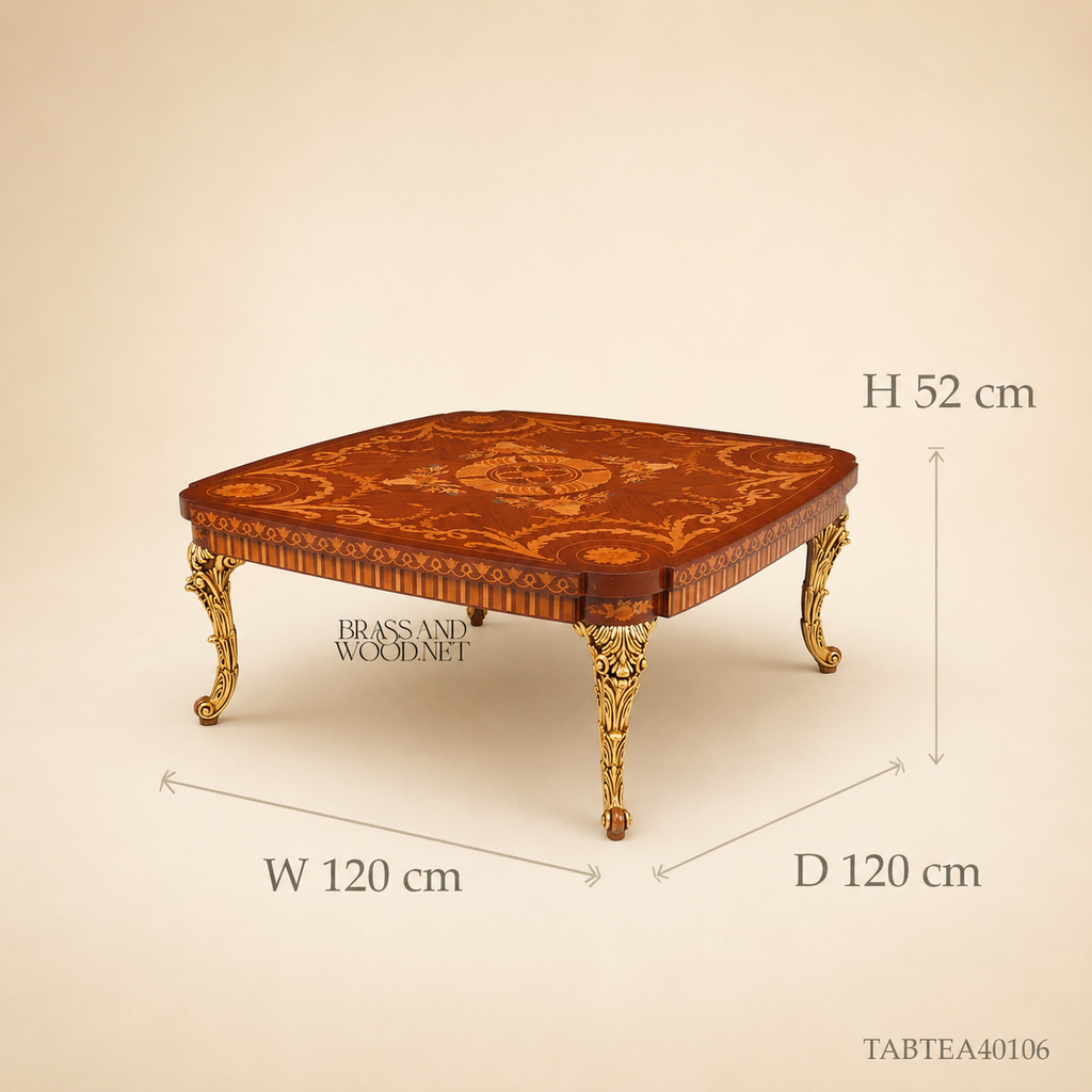 Baroque Marquetry Salon Coffee Table with Gilded Cabriole Legs