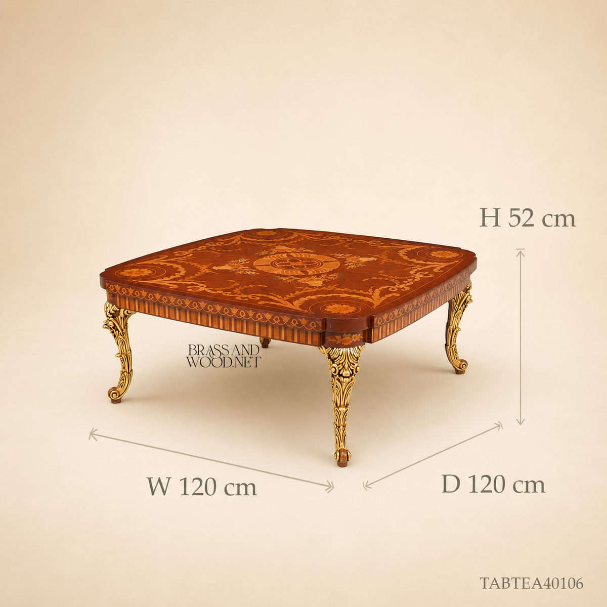 Baroque Marquetry Salon Coffee Table with Gilded Cabriole Legs