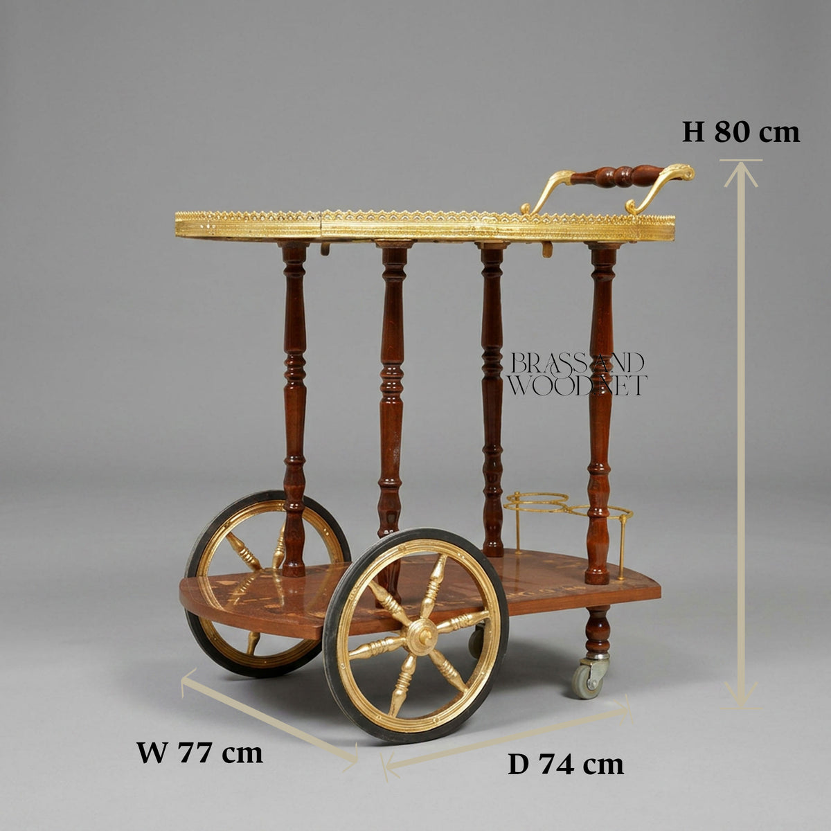 Belle Époque Marquetry Tea Trolley with Brass Gallery Rail & Spoke Wheels