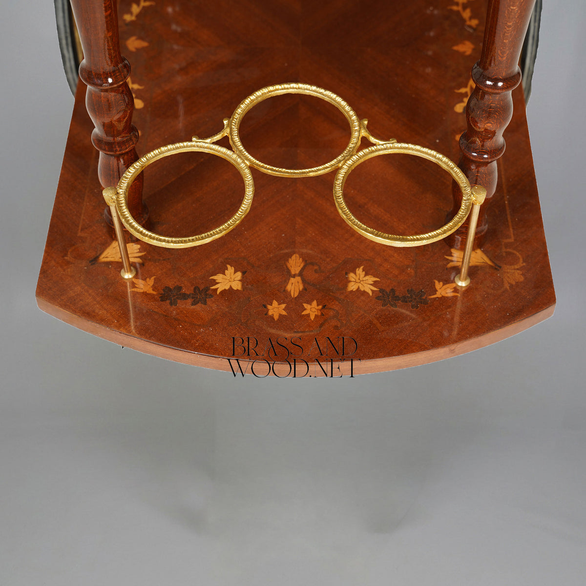 Belle Époque Marquetry Tea Trolley with Brass Gallery Rail & Spoke Wheels