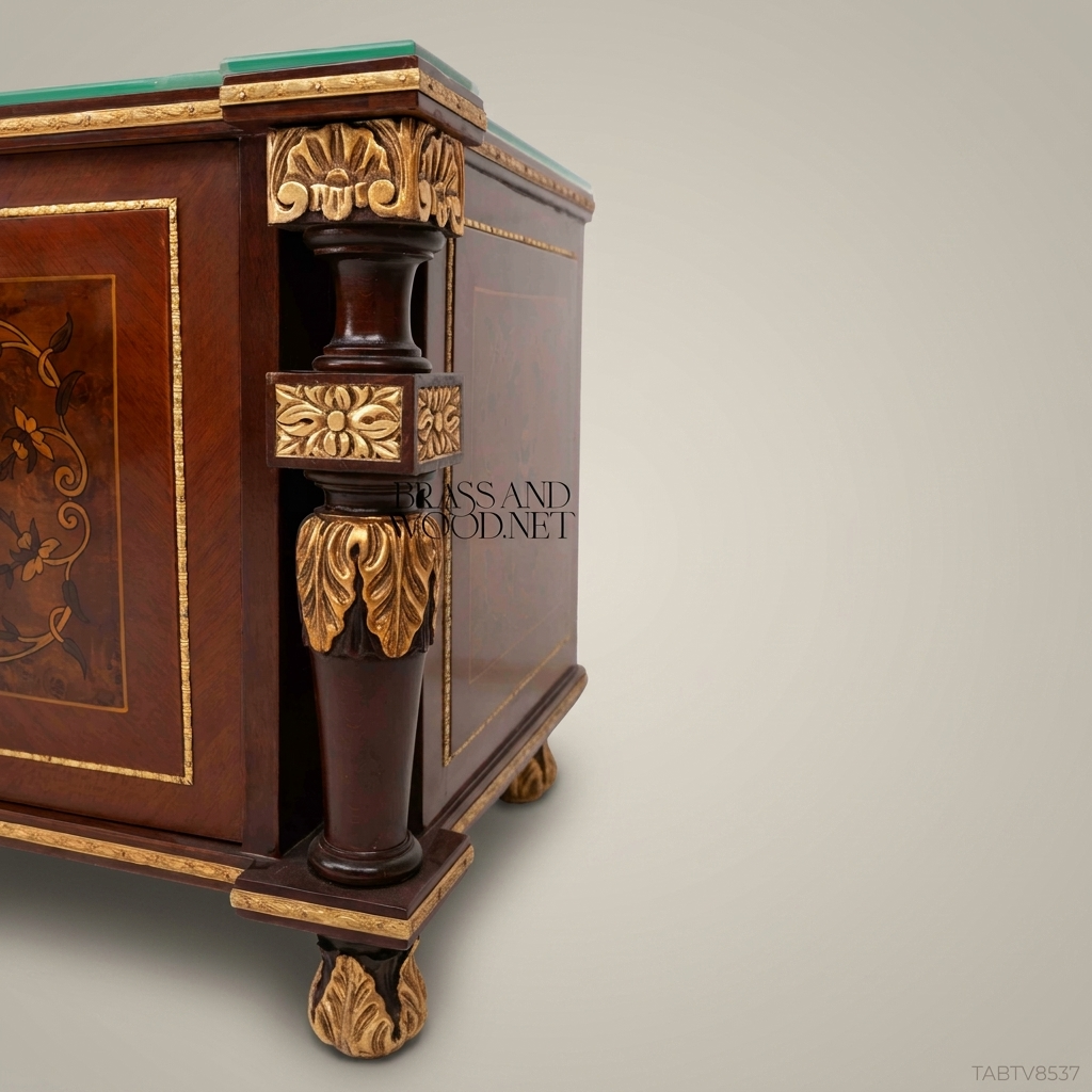 Napoleon III Rococo Revival TV Console — Floral Marquetry & Gilt Brass Mounts
