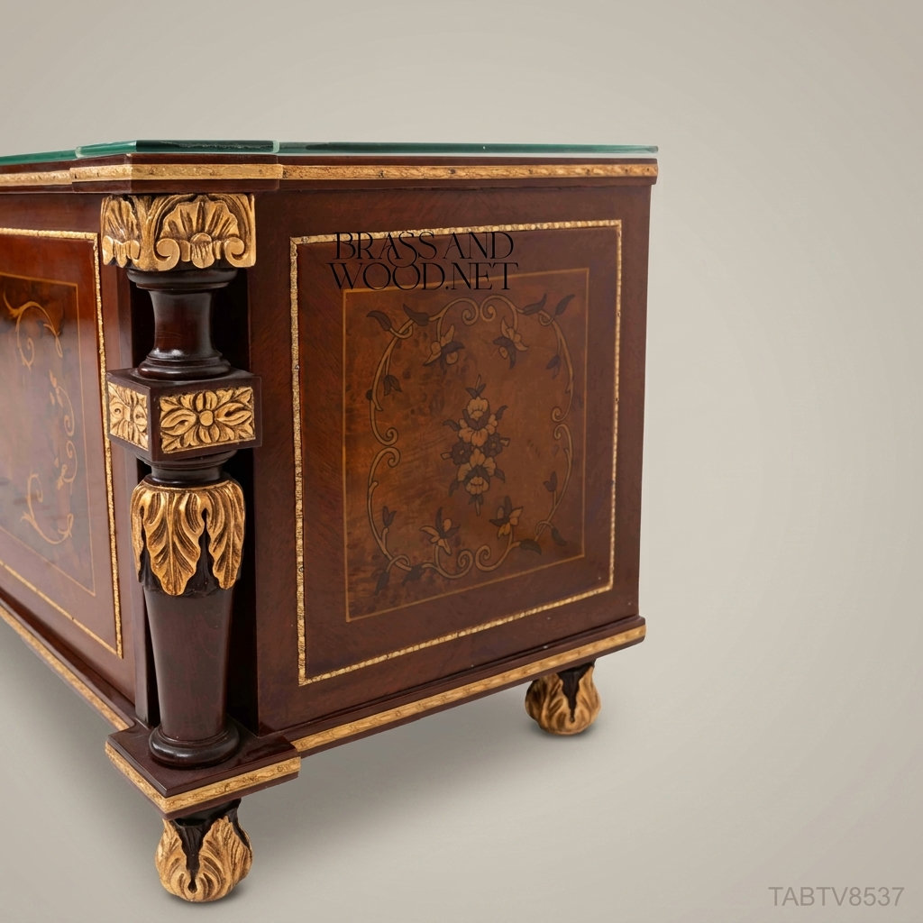 Napoleon III Rococo Revival TV Console — Floral Marquetry & Gilt Brass Mounts